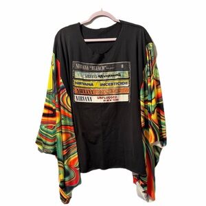 Nirvana Cassette Tape Poncho Up Cycle Raw Hem
